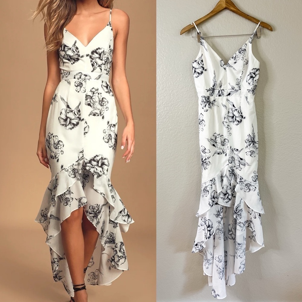 NWOT Darling Daylily Black and White Floral Print High-Low Maxi Dress